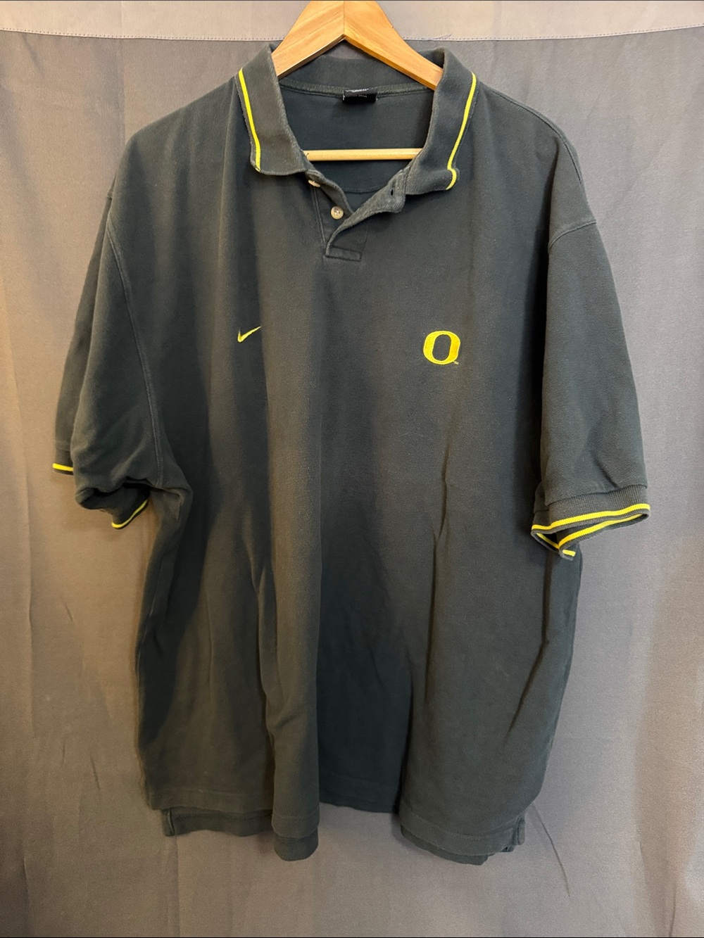 Nike Men’s Dark Green Polo with Yellow Trim and University Oregon